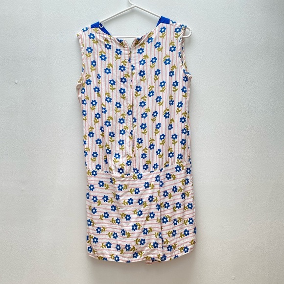 Vintage - 1960’s Blue and White Floral Striped Cotton Sleeveless Romper - Picture 3 of 9